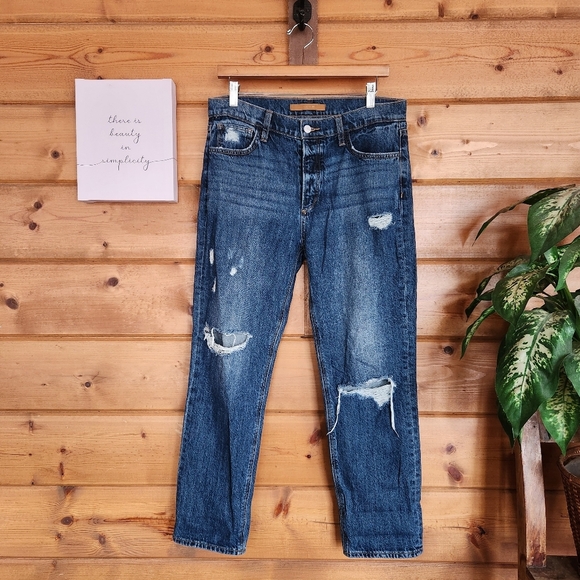 Joe's Jeans Denim - Joe's Scout Mid Rise Slim Boyfriend Jeans Cropped Distressed In Remix Sz 29 X27"